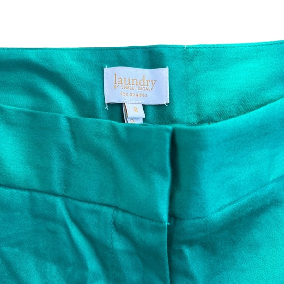 ✅Laundry by Shelli Segal Pants Green Cotton Stretch Flat Front Pockets - Picture 3 of 5
